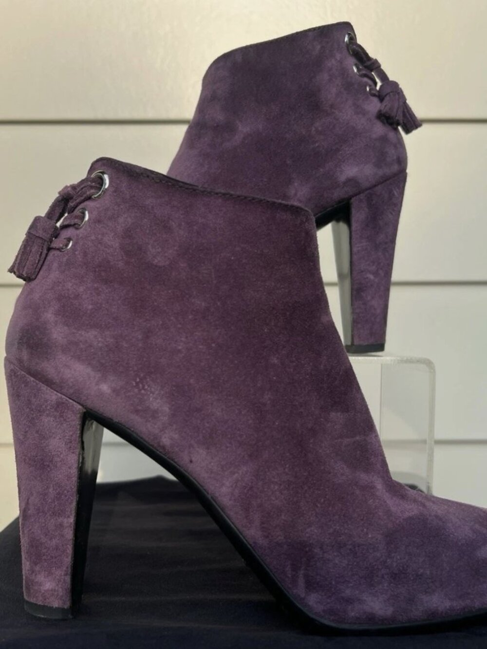 The Original Car Shoe Purple Suede Booties Boots Tassels Size EU 37 US 6